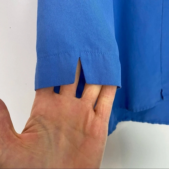 Vintage 90s 100% Silk Button Down Blouse Size Large Blue Half Sleeve Shirt Top - Picture 6 of 11